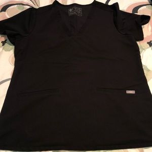 Figs double pocket scrub top - black - medium